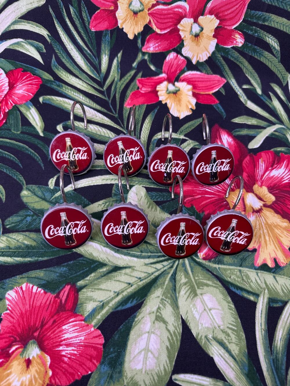 Retro Coca-Cola Bottle Cap Shower Curtain Hooks Set of 8